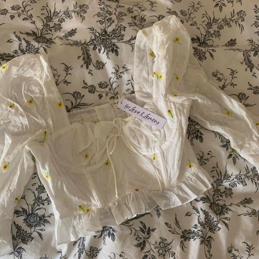 NWT For Love & Lemons Embroidered Corset Crop - Picture 3 of 5